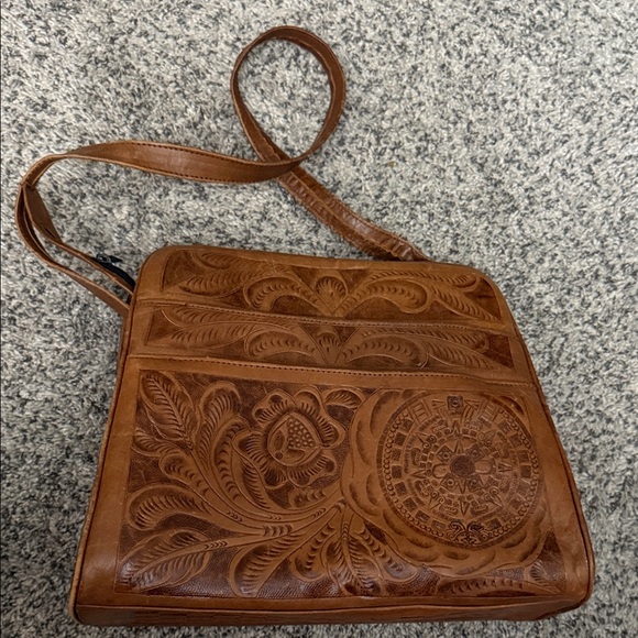Vintage Boho Tooled Leather Crossbody Bag - Picture 1 of 3